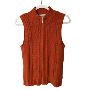 Tabi Vintage Y2K Retro Orange Cable Knit Sleeveless Cardigan Sweater Size XS